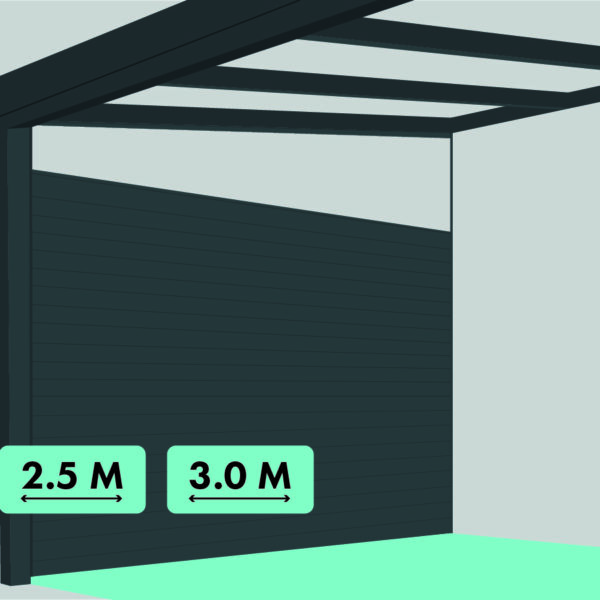 Zijwand aluminium met zijspie polycarbonaat 2,5 of 3,0 meter overkapping