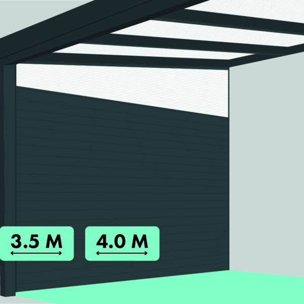 Zijwand aluminium met zijspie polycarbonaat 3,5 of 4,0 meter overkapping